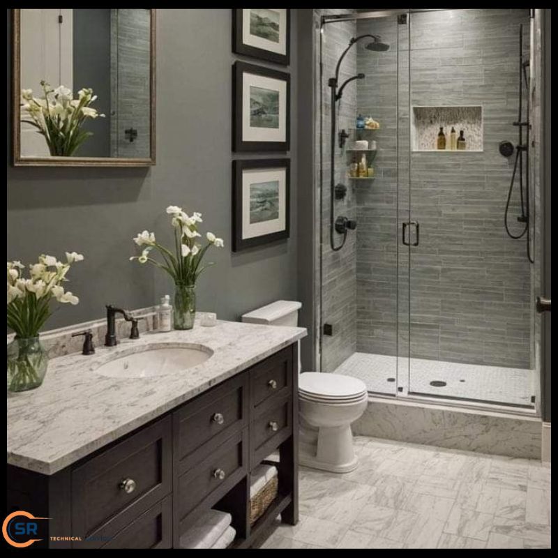 Before and after view showing full bathroom renovation transformation