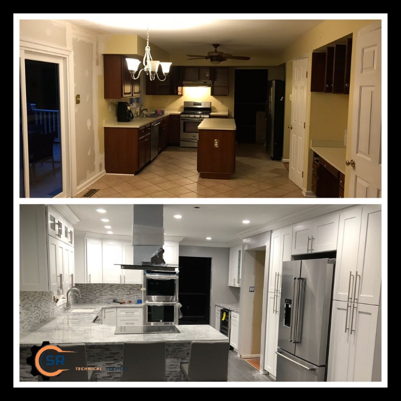 Home kitchen renovation layout planning with measurements and material samples