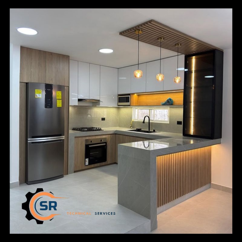 Professional kitchen renovation specialist installing custom cabinetry